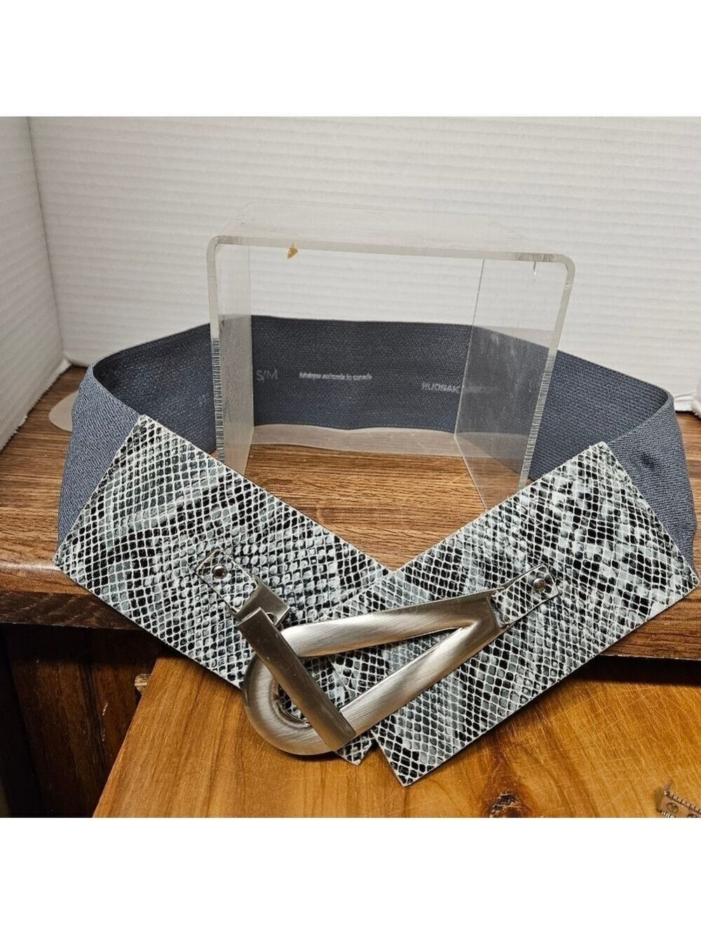 Vintage Rudsak Gray Leather and Elastic Stretch Ladies Belt, Size S/M